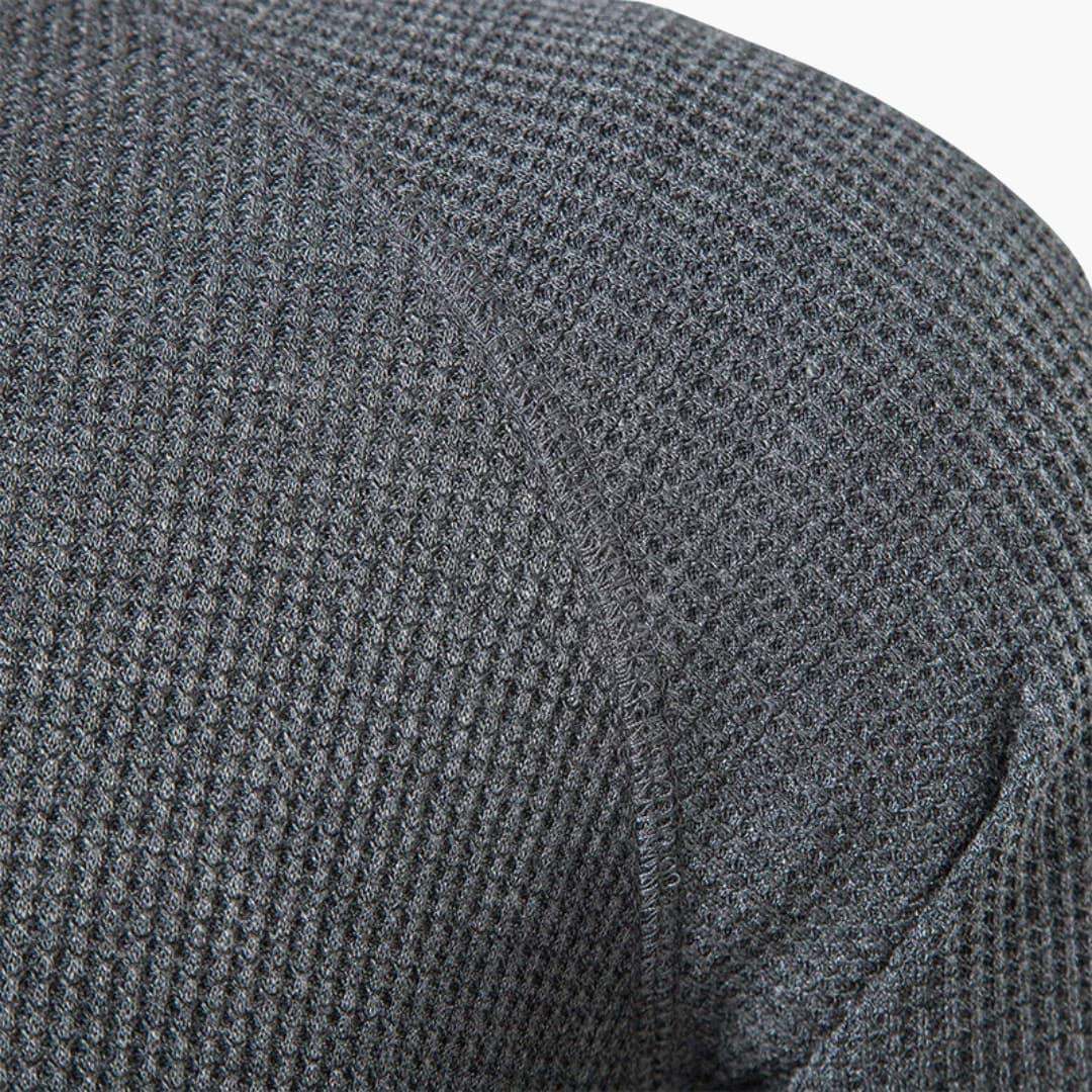 Men's Henley Long-Sleeve Top – Button Placket Textured Cotton Shirt