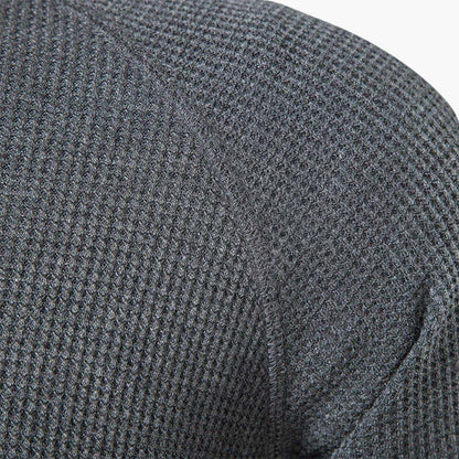 Men's Henley Long-Sleeve Top – Button Placket Textured Cotton Shirt