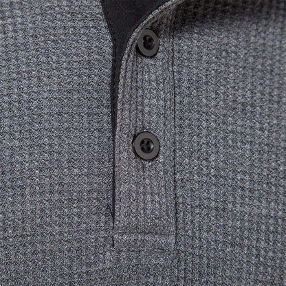 Men's Henley Long-Sleeve Top – Button Placket Textured Cotton Shirt