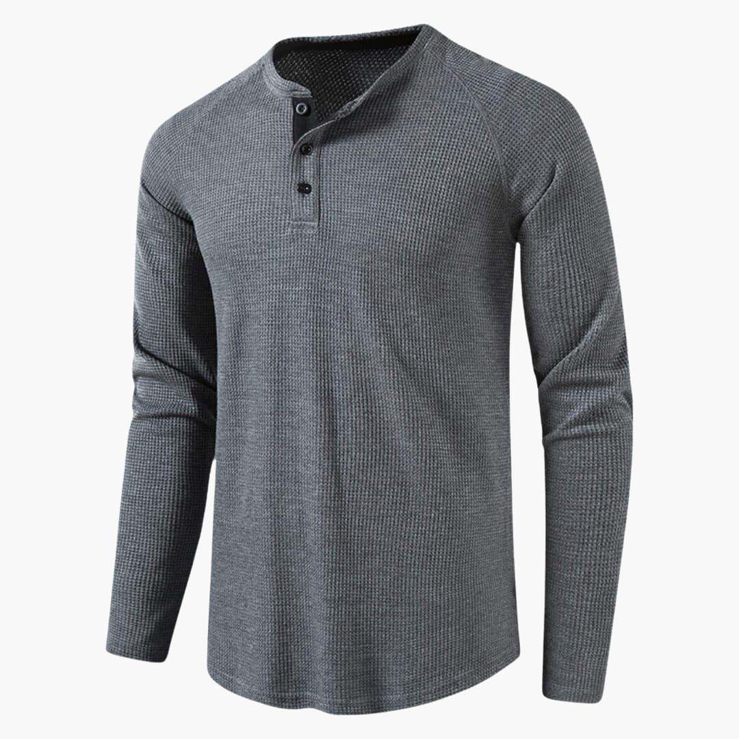 NorthVale London men's long-sleeve Henley textured cotton shirt with button placket