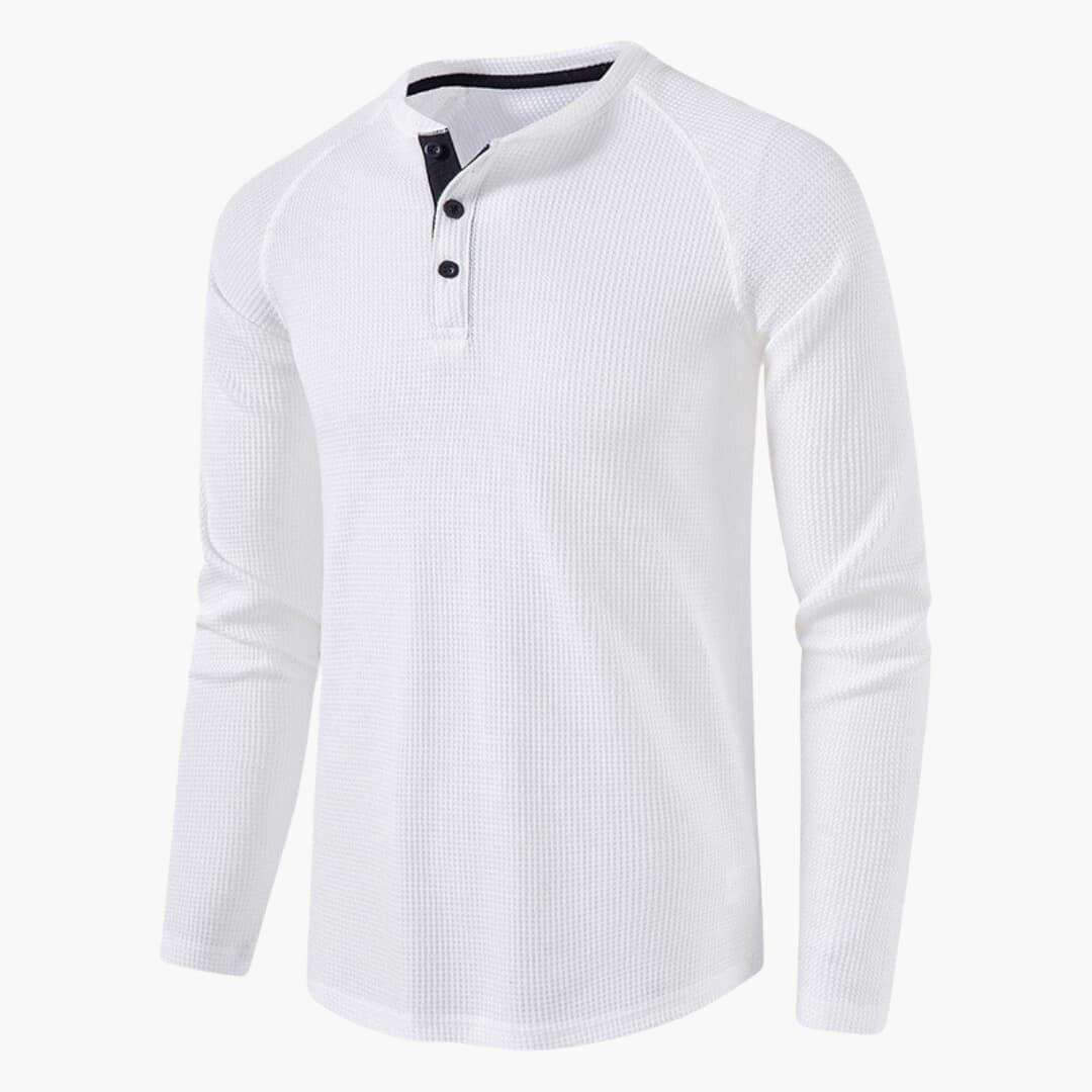 Men's Henley Long-Sleeve Top – Button Placket Textured Cotton Shirt