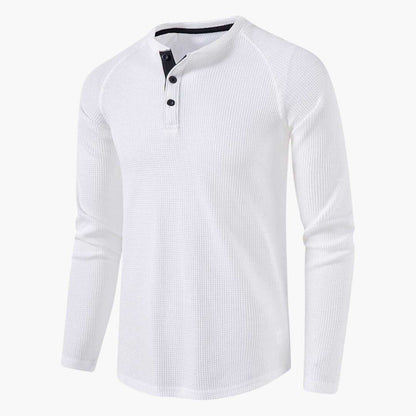 Men's Henley Long-Sleeve Top – Button Placket Textured Cotton Shirt