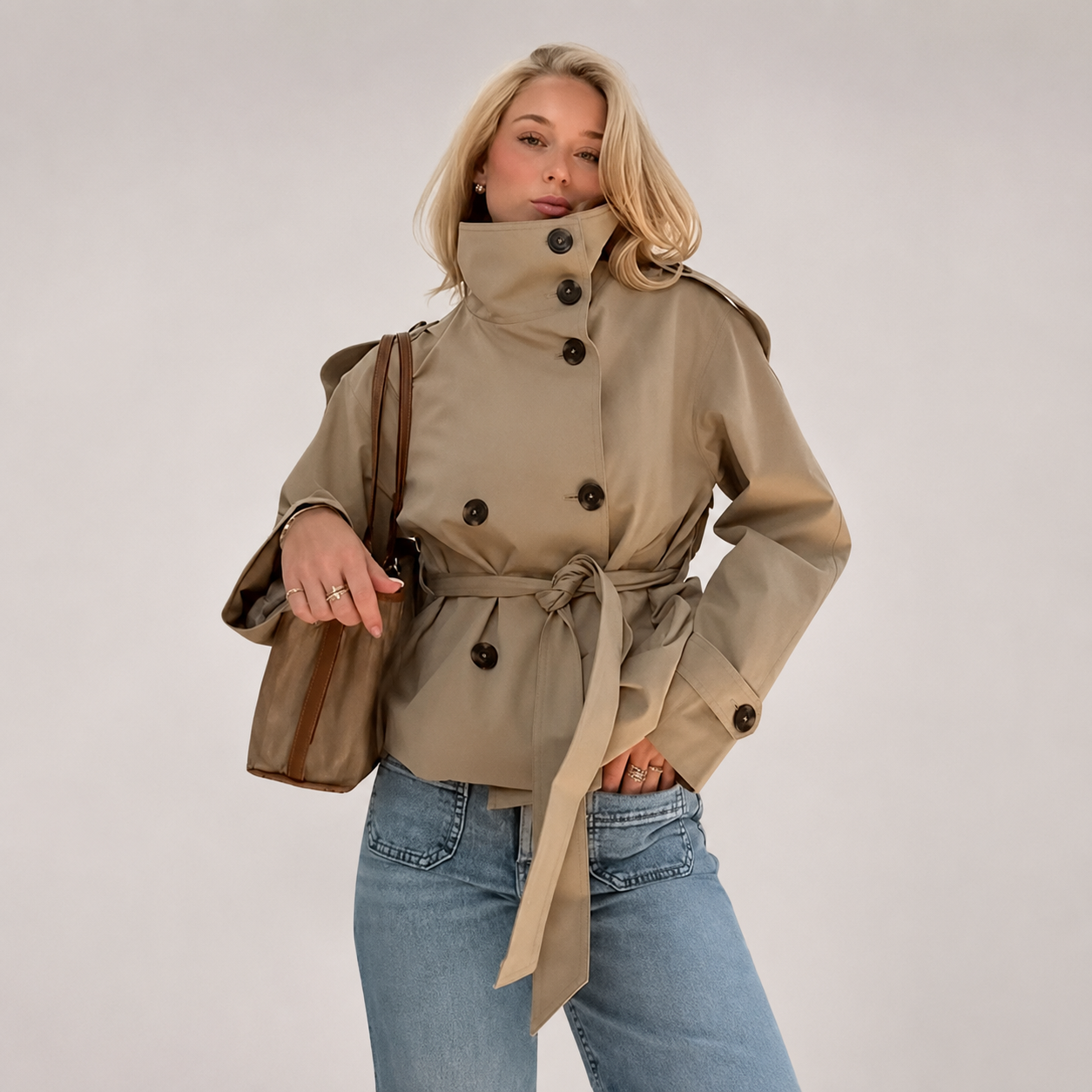 Women's Belted Cropped Trench Jacket – Clara