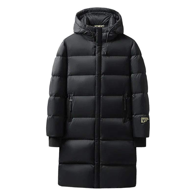 Men's Long Down Jacket – Warm Winter Puffer Coat with Quilted Padding