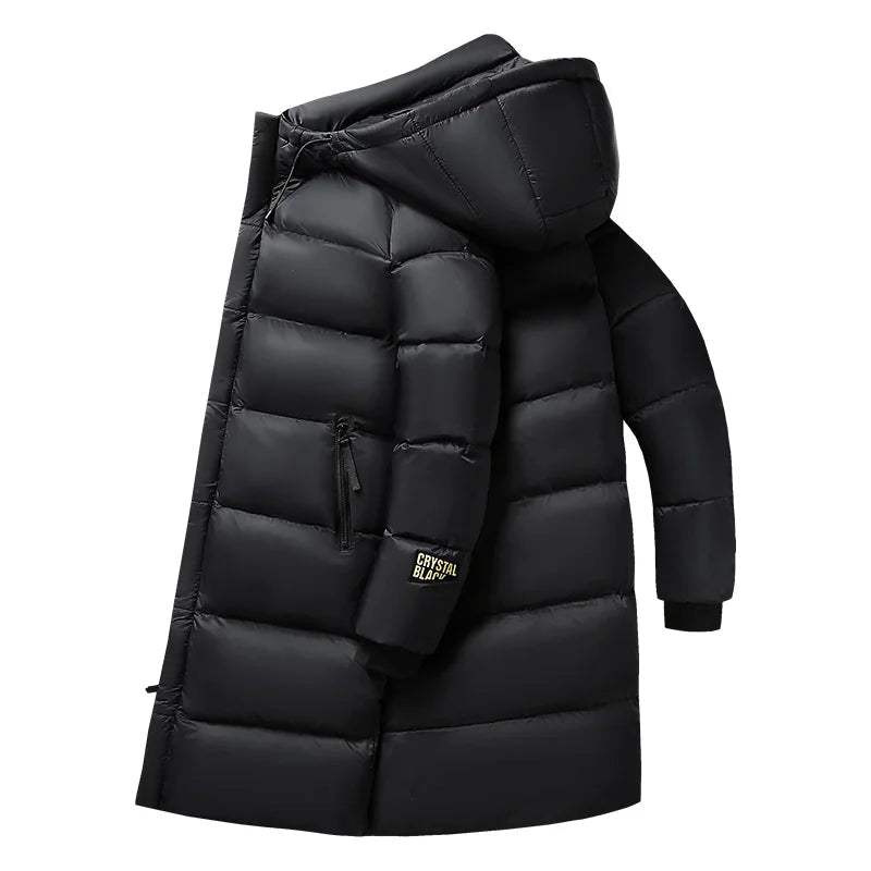 Men's Long Down Jacket – Warm Winter Puffer Coat with Quilted Padding
