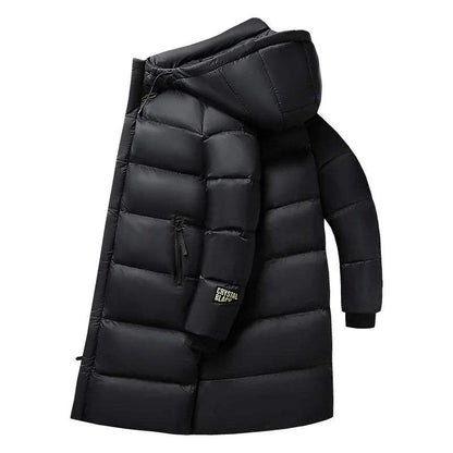 Men's Long Down Jacket – Warm Winter Puffer Coat with Quilted Padding