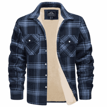 Men's Fleece-Lined Check Jacket – Warm Plaid Winter Overshirt