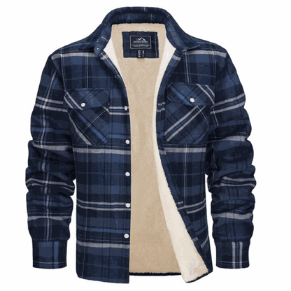 Men's Fleece-Lined Check Jacket – Warm Plaid Winter Overshirt