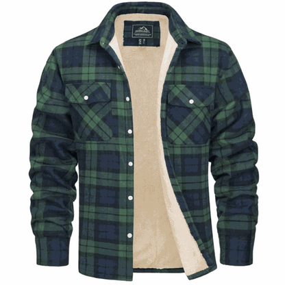 Men's Fleece-Lined Check Jacket – Warm Plaid Winter Overshirt