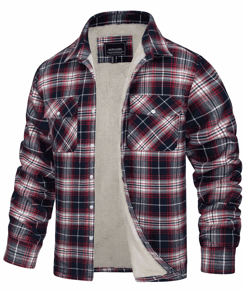 Men's Fleece-Lined Check Jacket – Warm Plaid Winter Overshirt