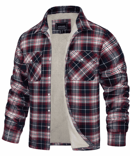 Men's Fleece-Lined Check Jacket – Warm Plaid Winter Overshirt