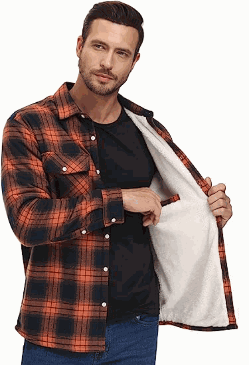 Men's Fleece-Lined Check Jacket – Warm Plaid Winter Overshirt