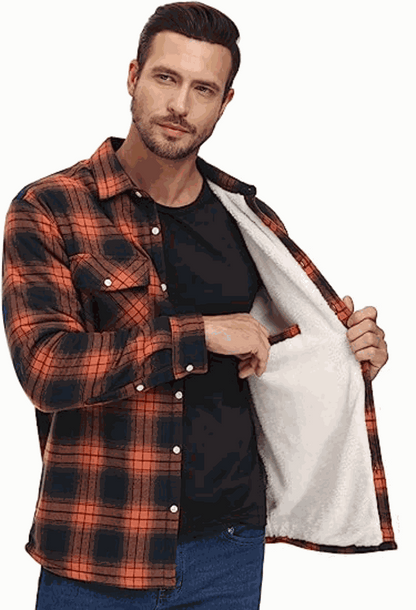 Men's Fleece-Lined Check Jacket – Warm Plaid Winter Overshirt