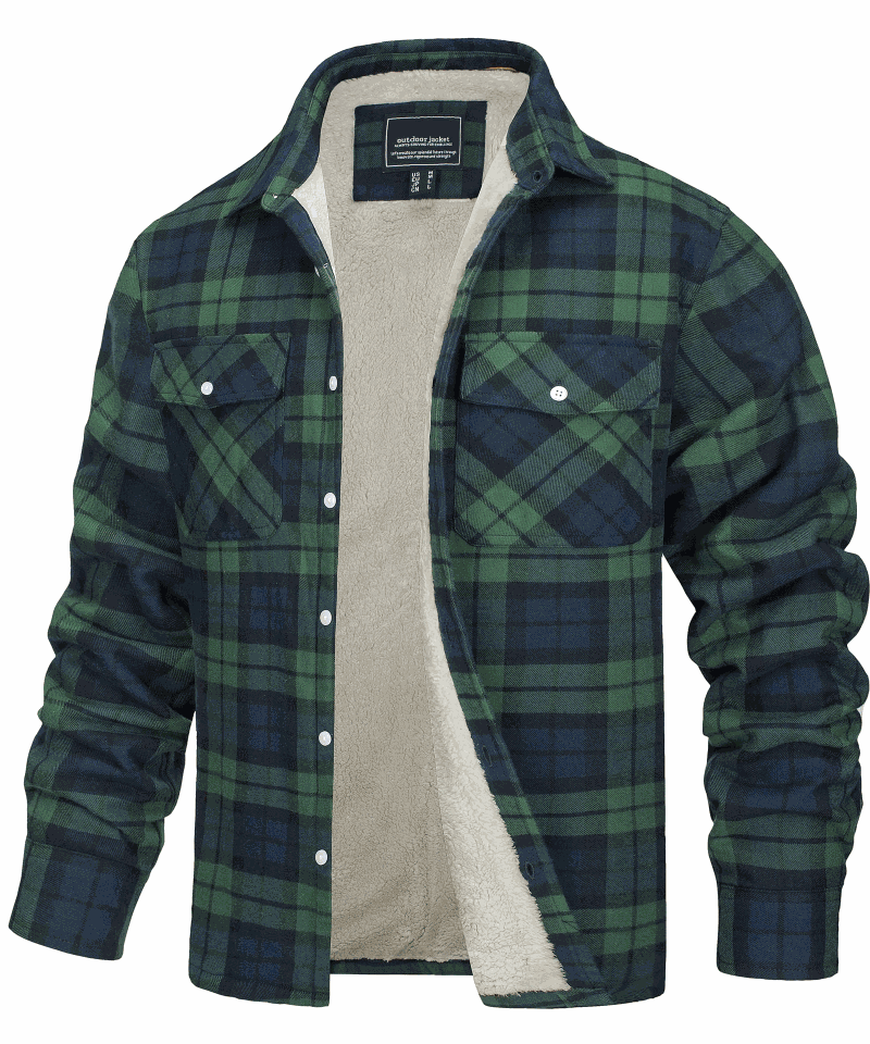 Men's Fleece-Lined Check Jacket – Warm Plaid Winter Overshirt