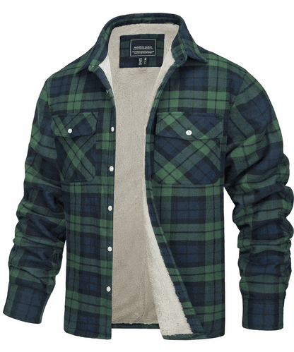Men's Fleece-Lined Check Jacket – Warm Plaid Winter Overshirt