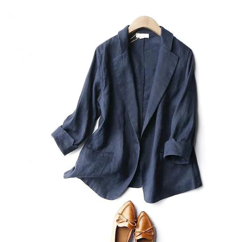 Women's Soft Linen Blazer Navy Blue