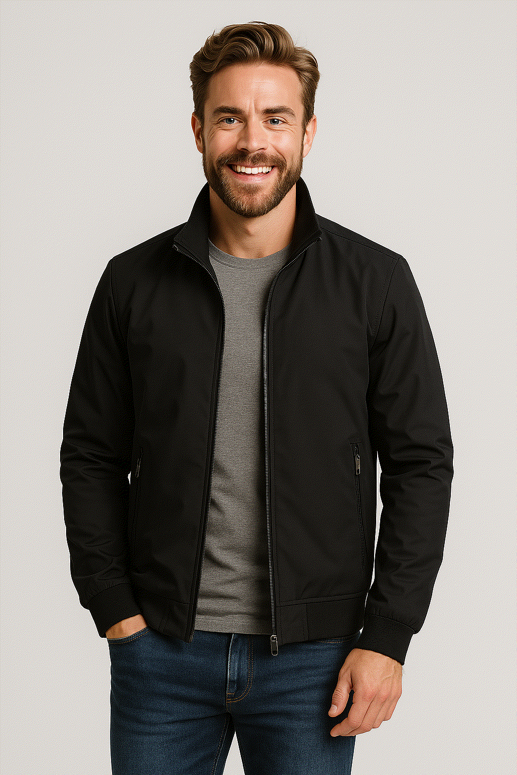 Men's Windbreaker Jacket – High Collar Zip Lightweight Casual Coat