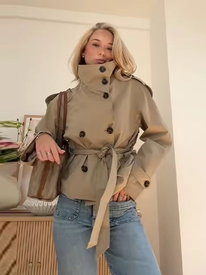 Women's Belted Cropped Trench Jacket – Clara