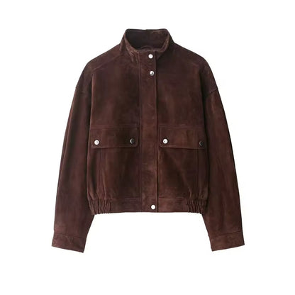 Women's Brown Suede-Look Utility Jacket – Rowan