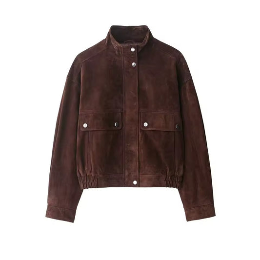 Women's Brown Suede-Look Utility Jacket – Rowan